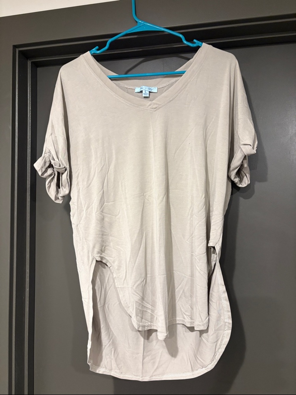 She + Sky Light Taupe V-Neck